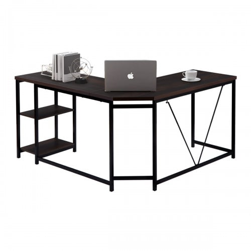 L-Shaped Computer Desk w// Storage Shelves Under Desk PC Workstation Laptop Table
